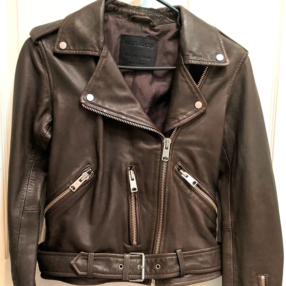 All Saints Balfern Leather Biker's Jacket Size 4 - Picture 1 of 16